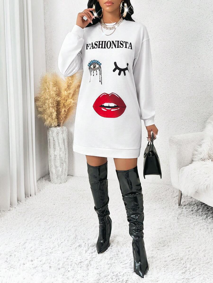 SHEIN Lady Portrait Lips Eyes Pattern
Long Sleeve Sweatshirt White Hoodie Women Sweatshirts Spring And Summer Casual Elegant Work