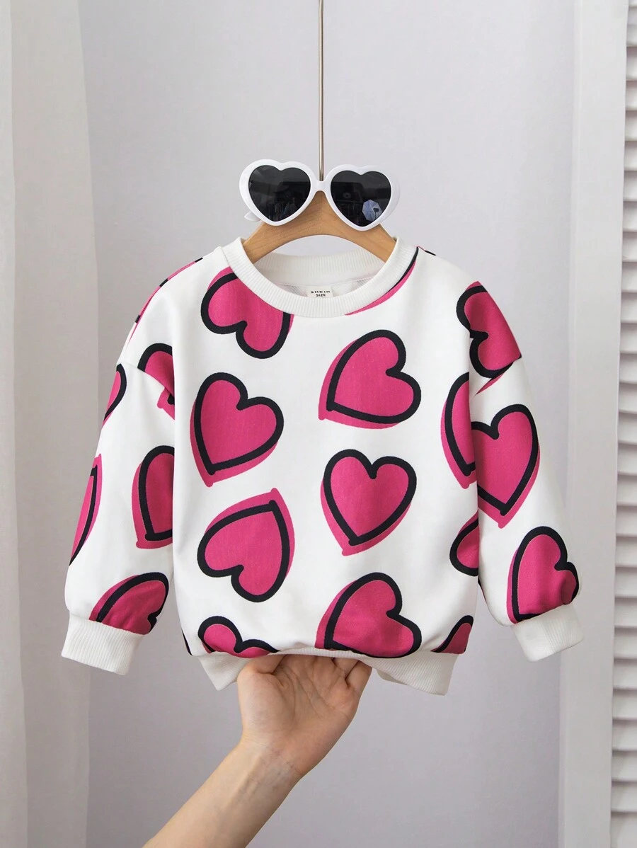 SHEIN Baby Girls Cute Cartoon Graphic Round Neck Long Sleeve Sweatshirt, Autumn/Winter