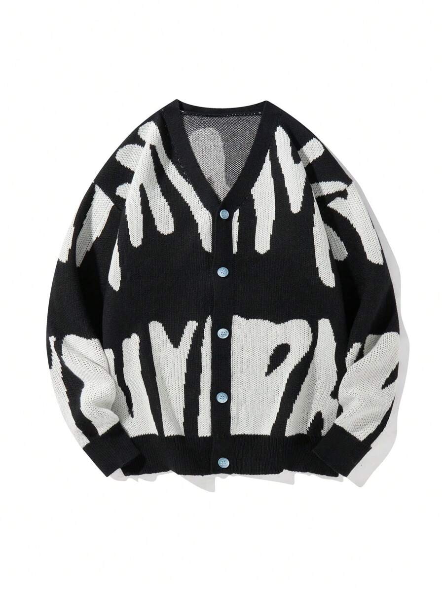 Manfinity Hypemode Men's Color-Block Button-Up Long Sleeve Cardigan Sweater