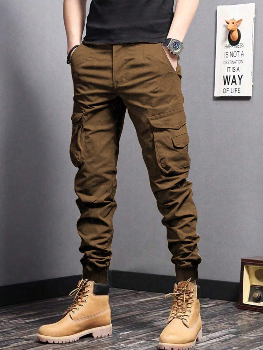 SHEIN Calça cargo casual multibolsos lisa Tween Boy