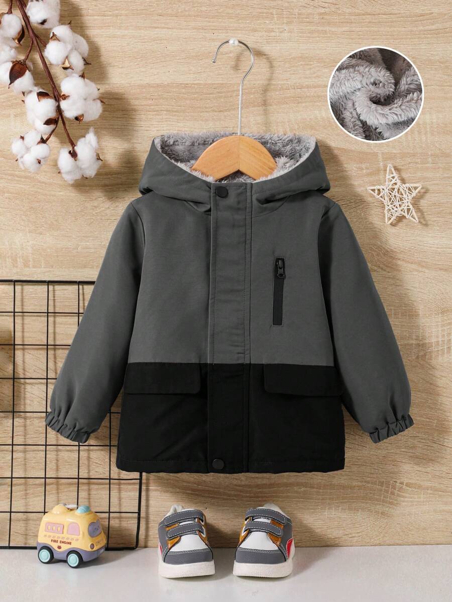 SHEIN Baby Boys Contrast Color Patchwork Thick Hoodie