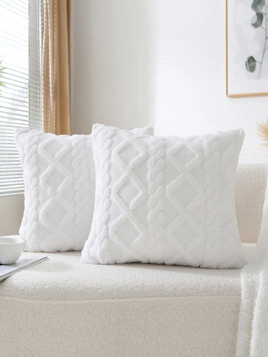 1pc White Synthetic Wool Decorative Pillow Cover, Soft Plushy Sheepskin Square Pattern Cushion Cover, Modern Sofa Decor For Home, Bedroom, Dorm Use, No Pillow Core Christmas For Holiday Gift Giving