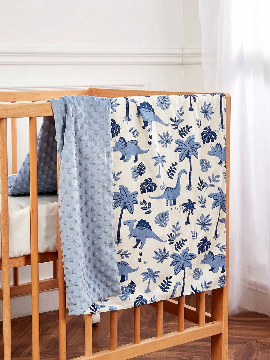 Cozy Pixies 1pc Cozy Pixies Soft & Skin-Friendly Infant Dinosaur Print Layered Blanket, Blue Love Valentine
