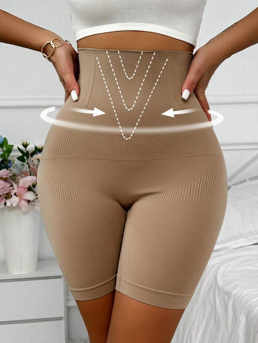 Women Solid Color High Waist Shaping Corset Shorts