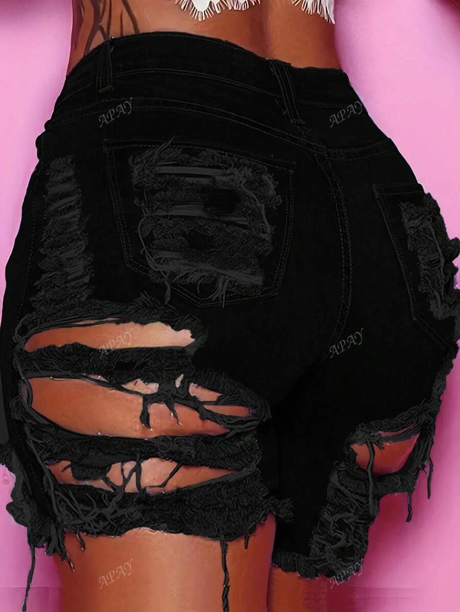 Women Ripped Skinny Denim Shorts