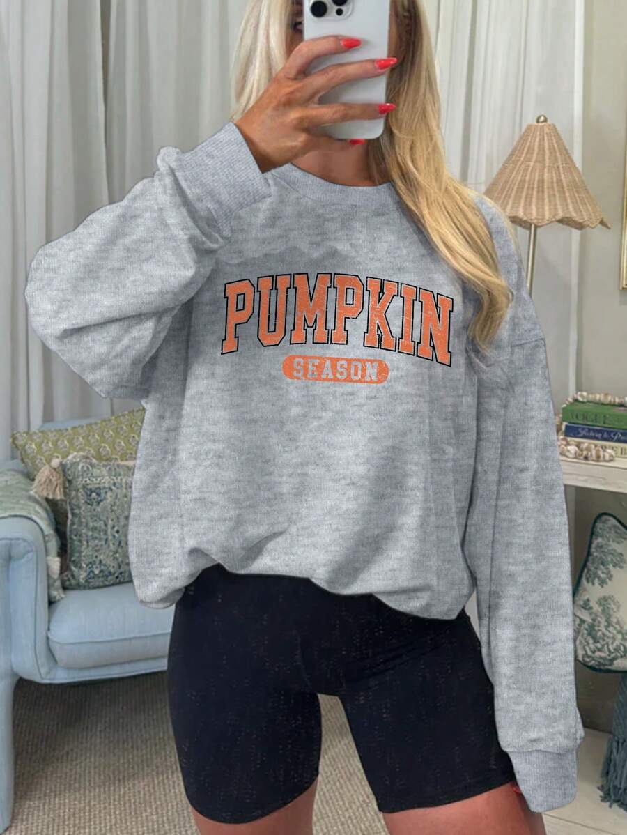 INAWLY Plus Size Women Fall Minimalist Print Crew Neck Long Sleeve Sweatshirt