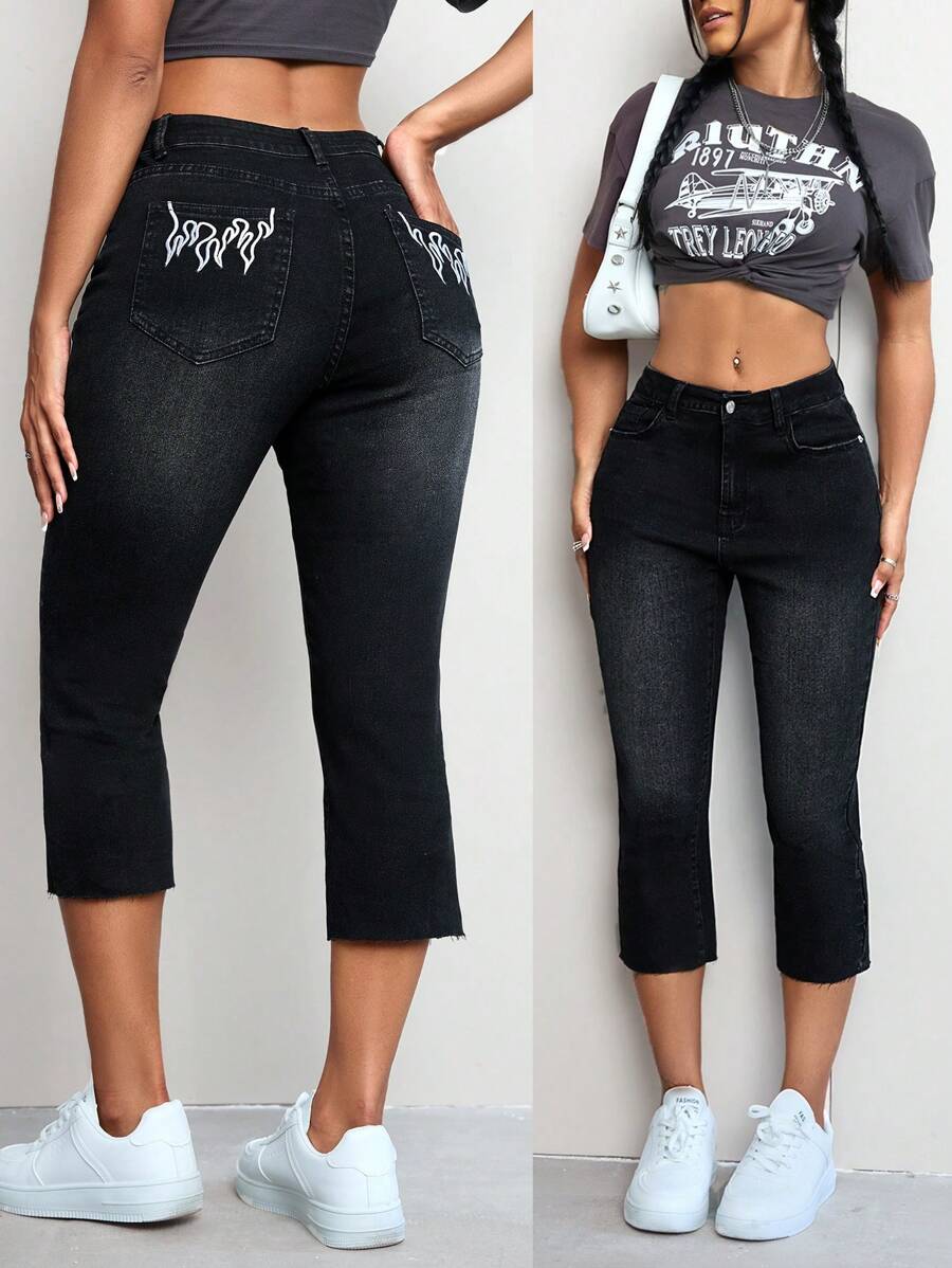 SHEIN EZwear Women's Printed Simple Denim Long Pants