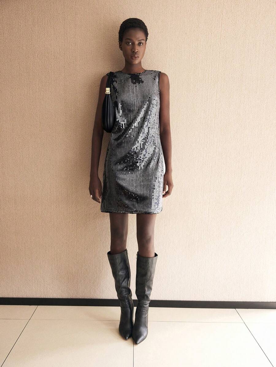 BizChic Women's Elegant Party Sequin Decorated Midi Dress For Commute & Occasion Fall Outfits