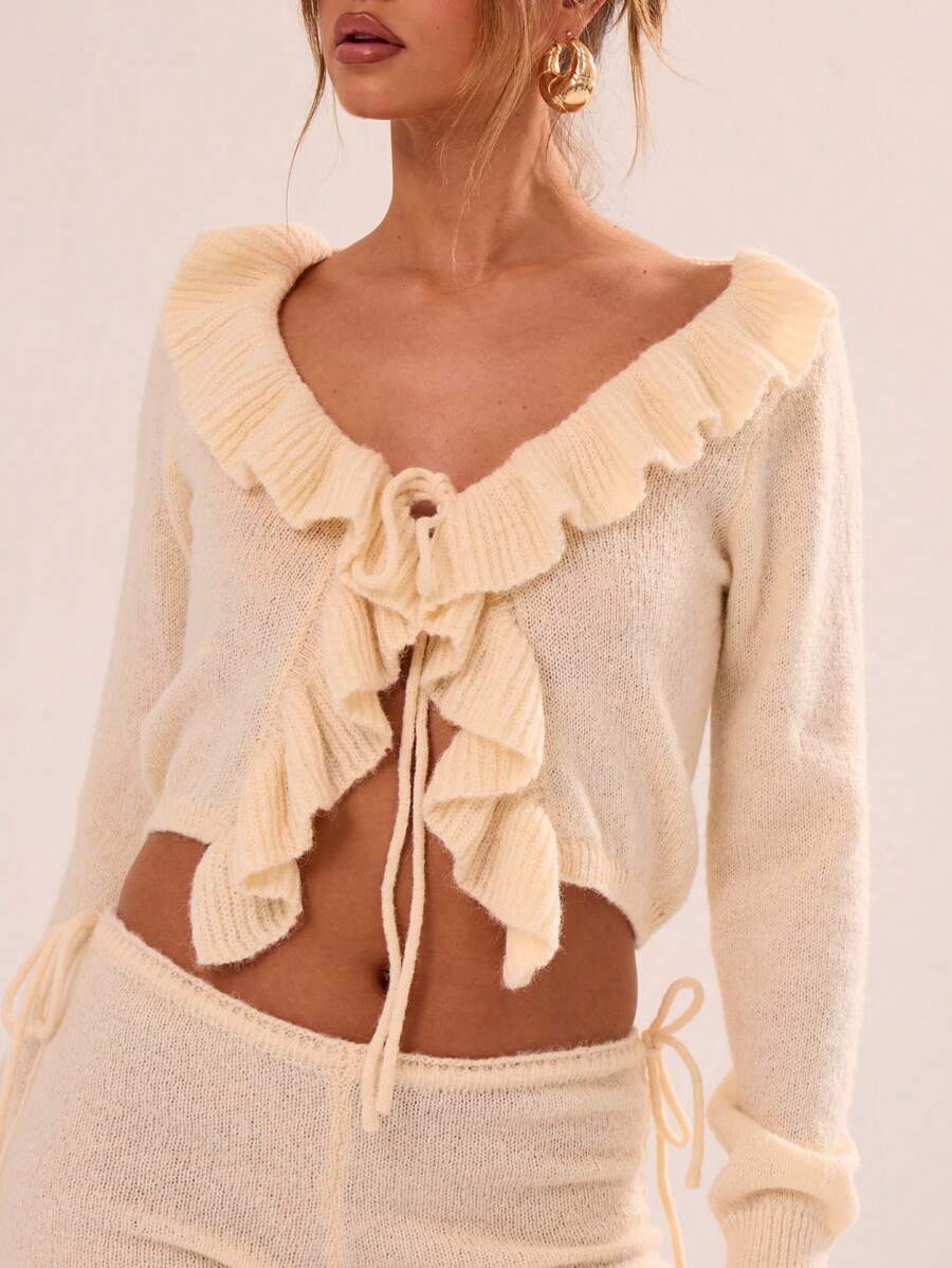 MUSERA Knitted Frill Short Sleeve Top