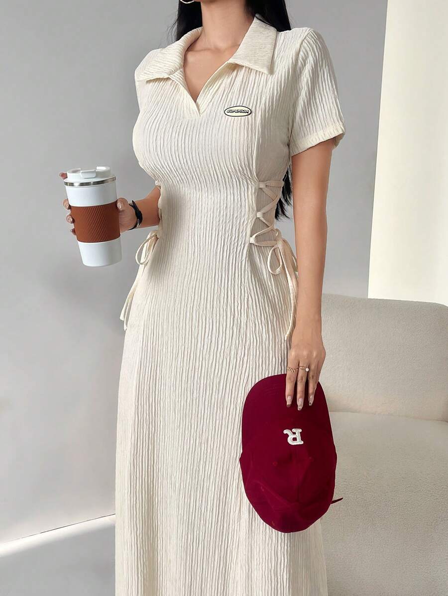 Mulvari Women's Summer Letter Print Side-Tie Waist Long Casual Dress Maxi Women Outfit Long Evening Dresses