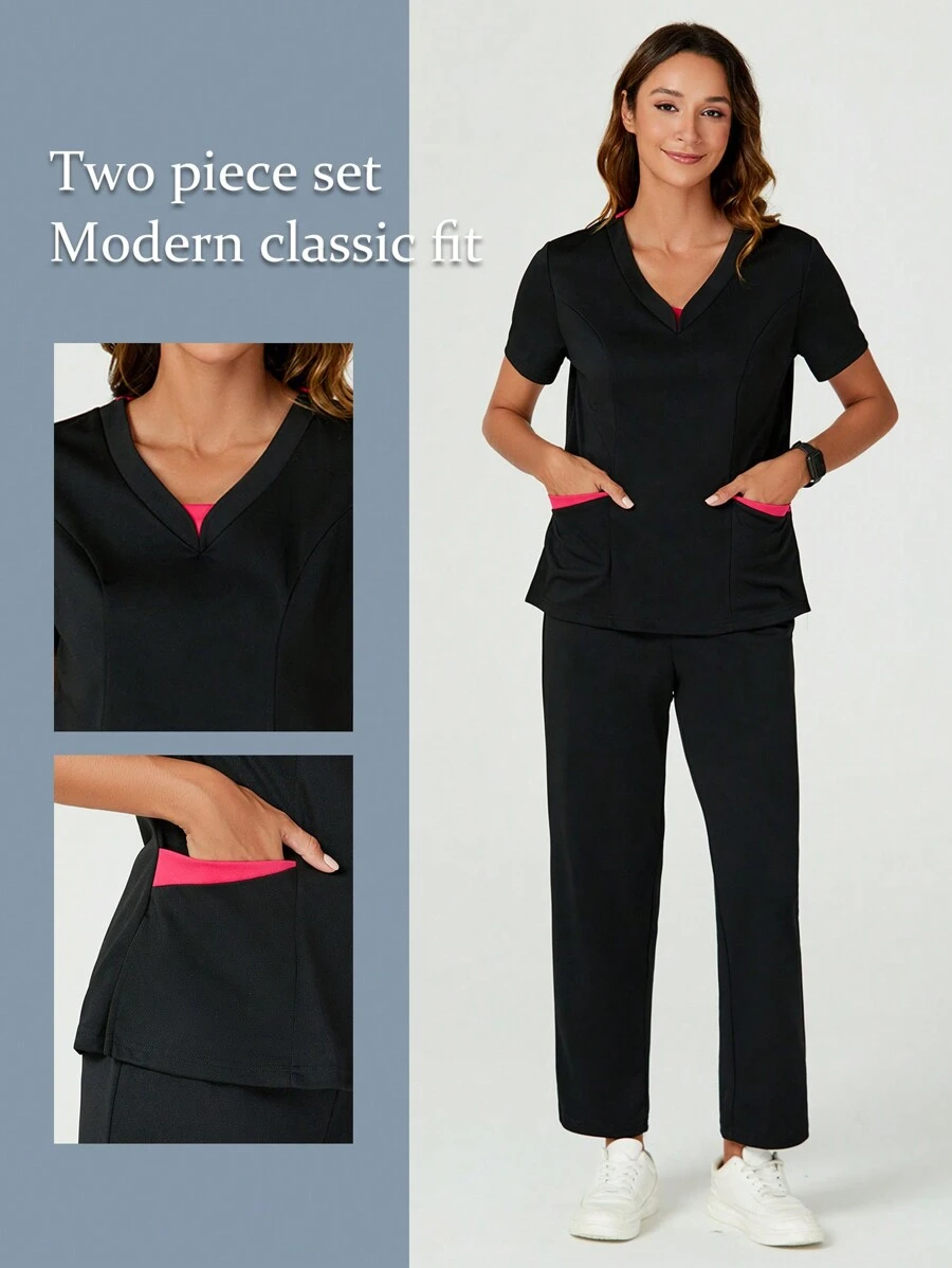 TaskEZ Contrasterende kleur broek met korte mouwen en uniforme set