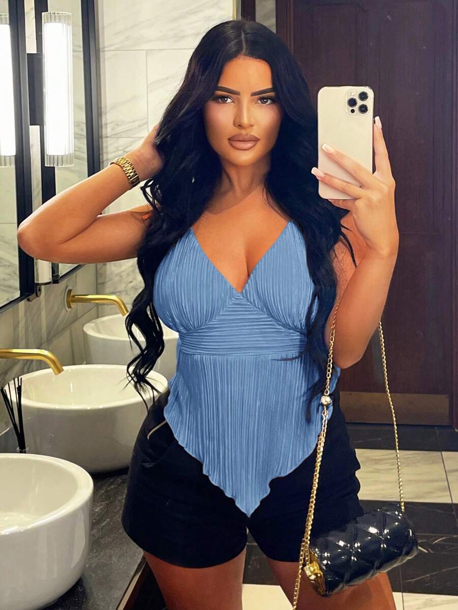 SHEIN SXY Damski swobodny, jednolity kolor, top typu halter z odkrytymi plecami, lato