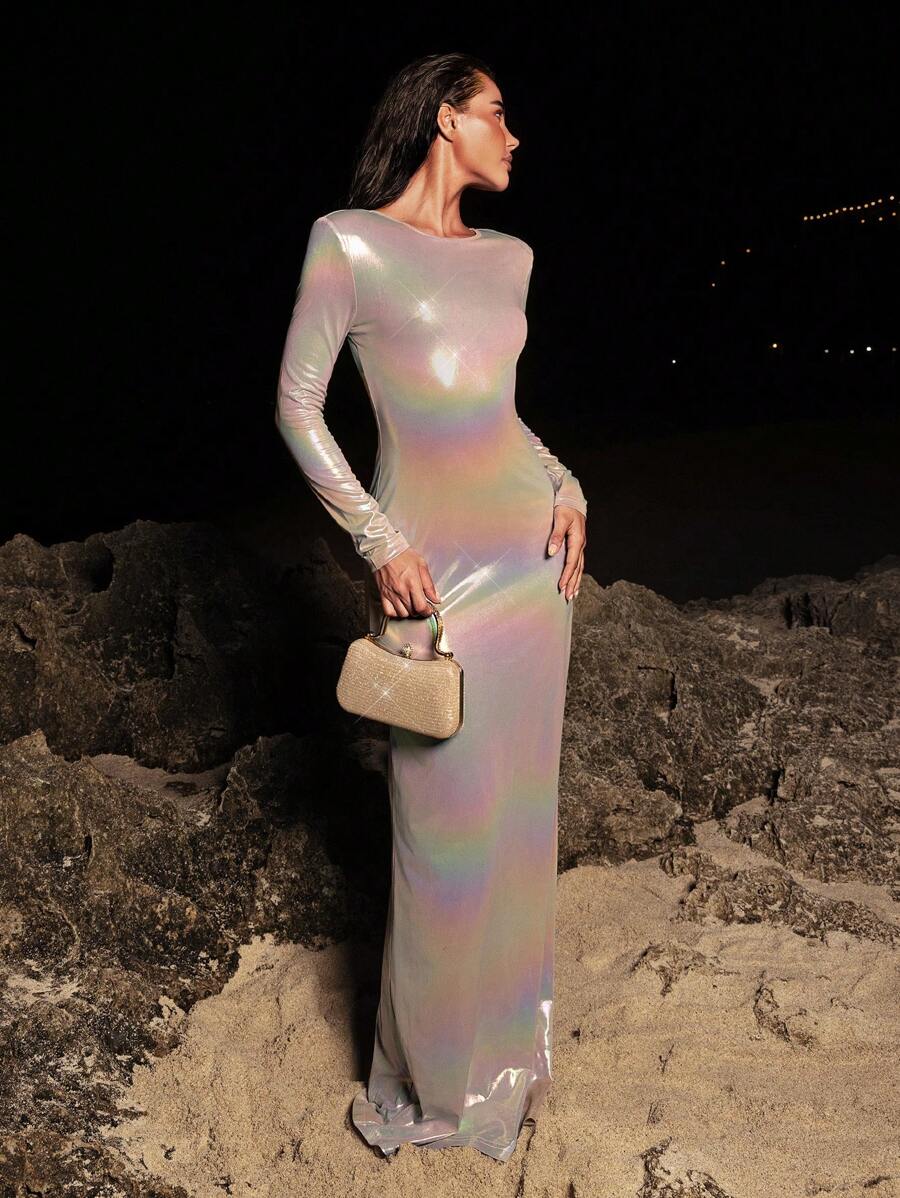 Opulessa Bridesmaid Dress Women's Long Fitted Dress Sexy Semi Formal Dress Tall Women Long Sleeves Party Dinner Outfit