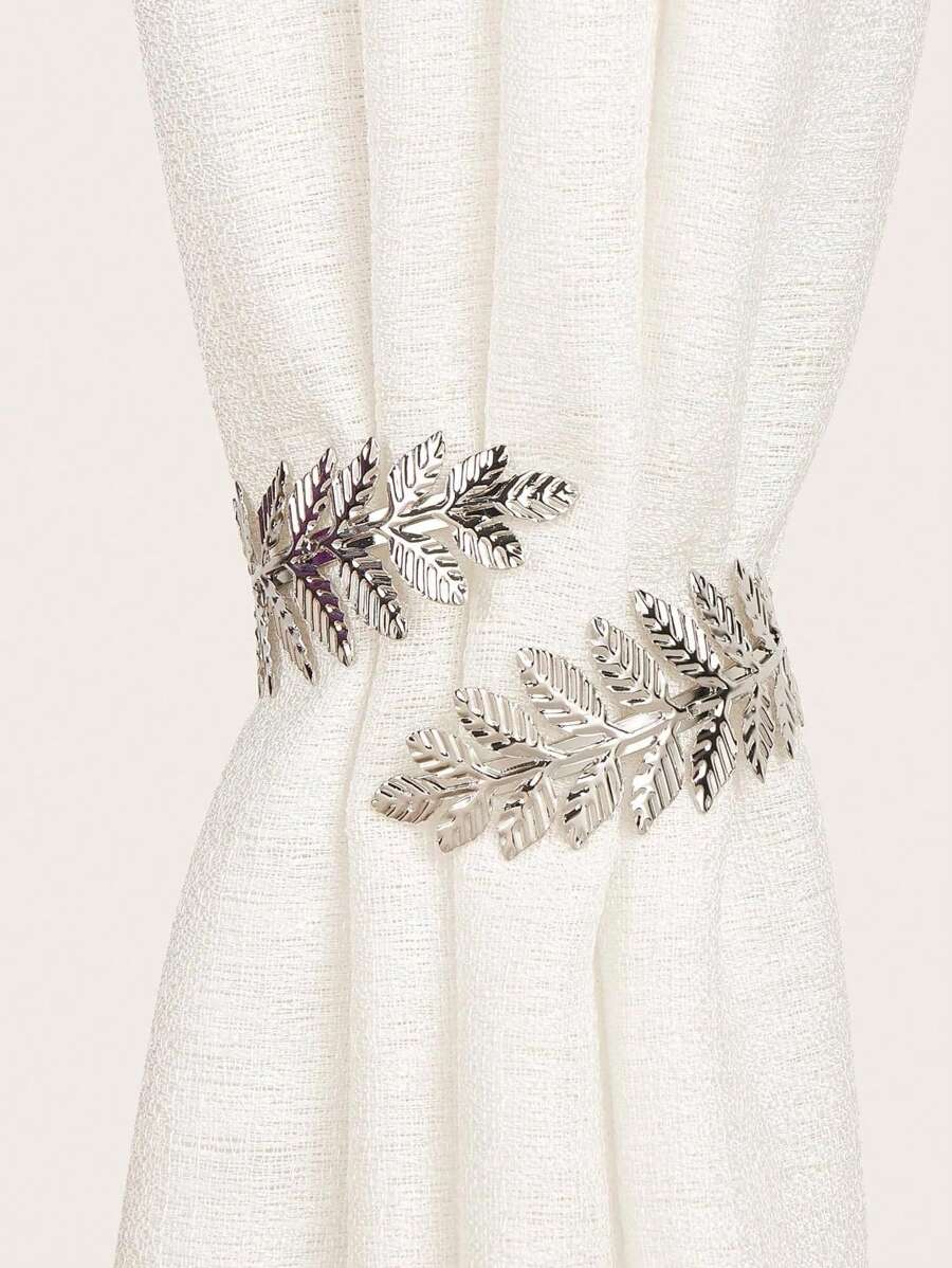SHEIN 1 pezzo / 2 pz Anelli di metallo a foglia dorati e argento per tende, nappe per tende, accessori per decorazioni per la casa, San Valentino, matrimoni, compleanni