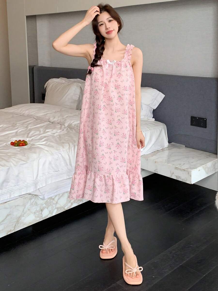 DAZY Ditsy Floral Ruffle Hem Cami Nightdress