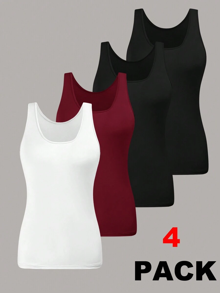 SHEIN EZwear 4pcs/Set Plus Size Casual Knit Criss-Cross Back Camisoles