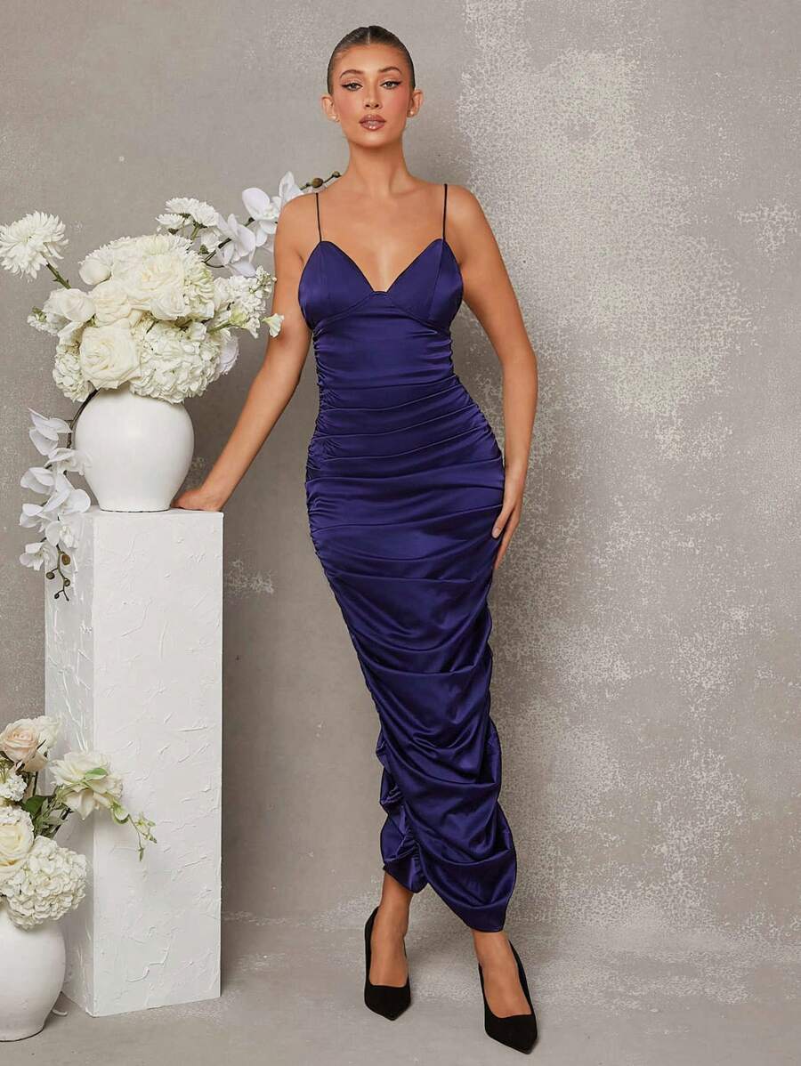 L'Amorae Vestido camisero elegante midi con detalle de costura en el busto y drapeado