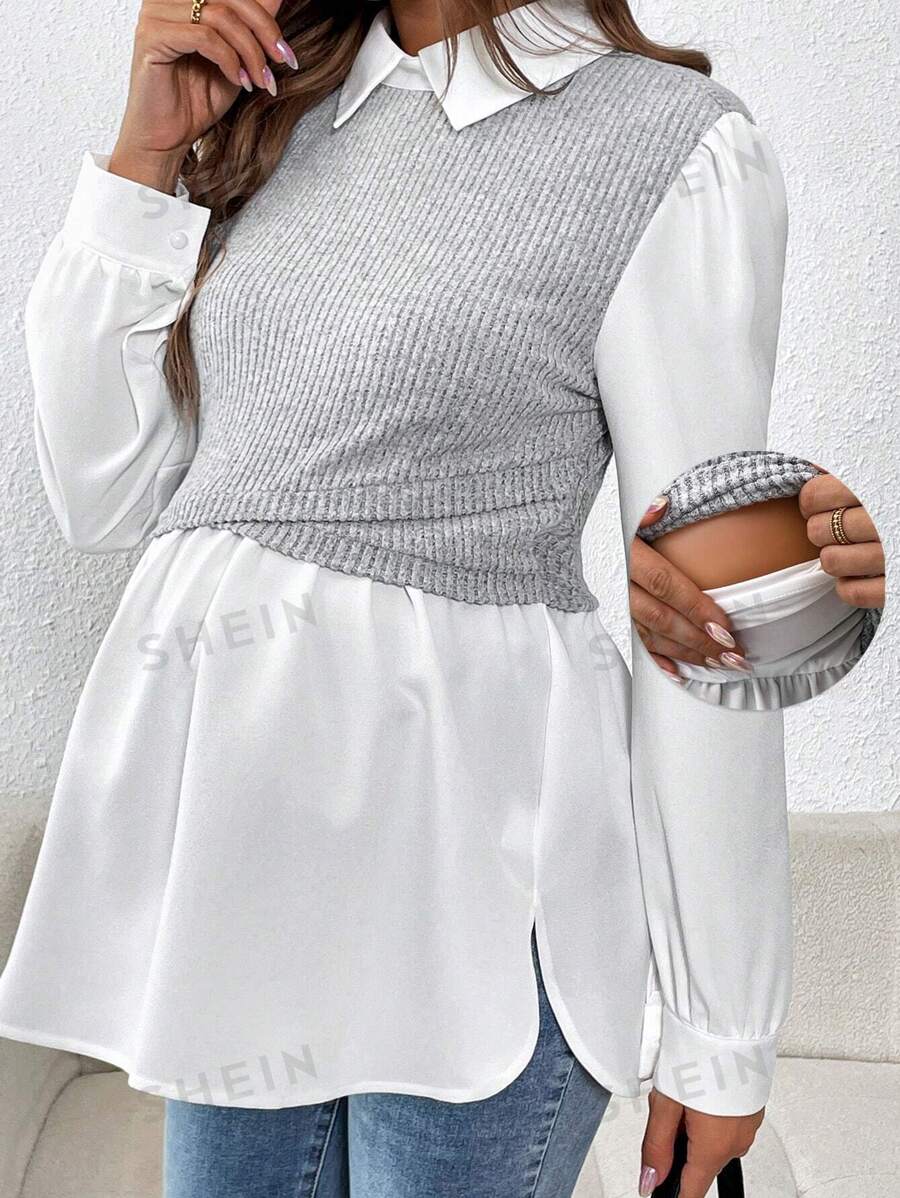 SHEIN Conjunto de maternidad de unicolor de parches de manga larga, sencillo para la lactancia, uso diario casual
