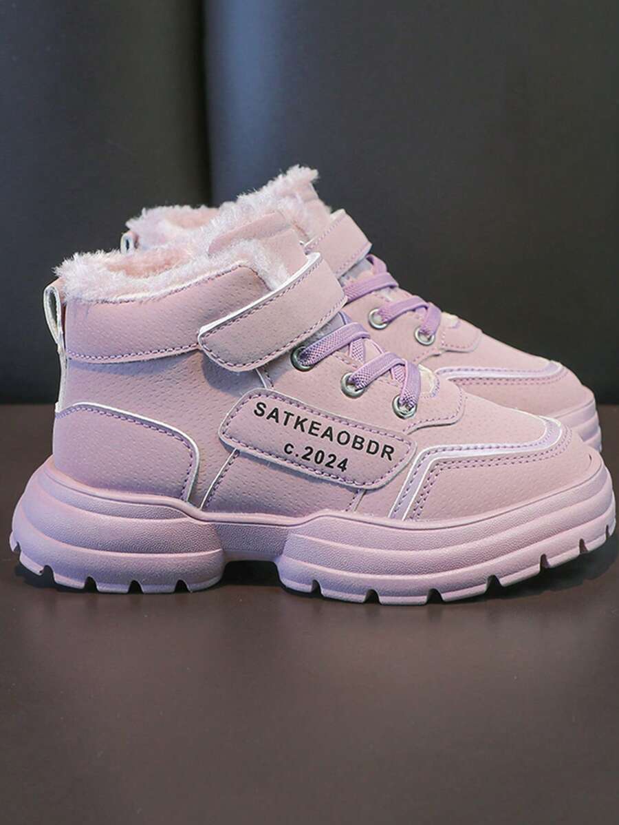 1 Par de Zapatos Deportivos de Moda para Niñas, de Púrpura, con Forro Térmico, Suela Suave Antideslizante, Apropiados para Invierno