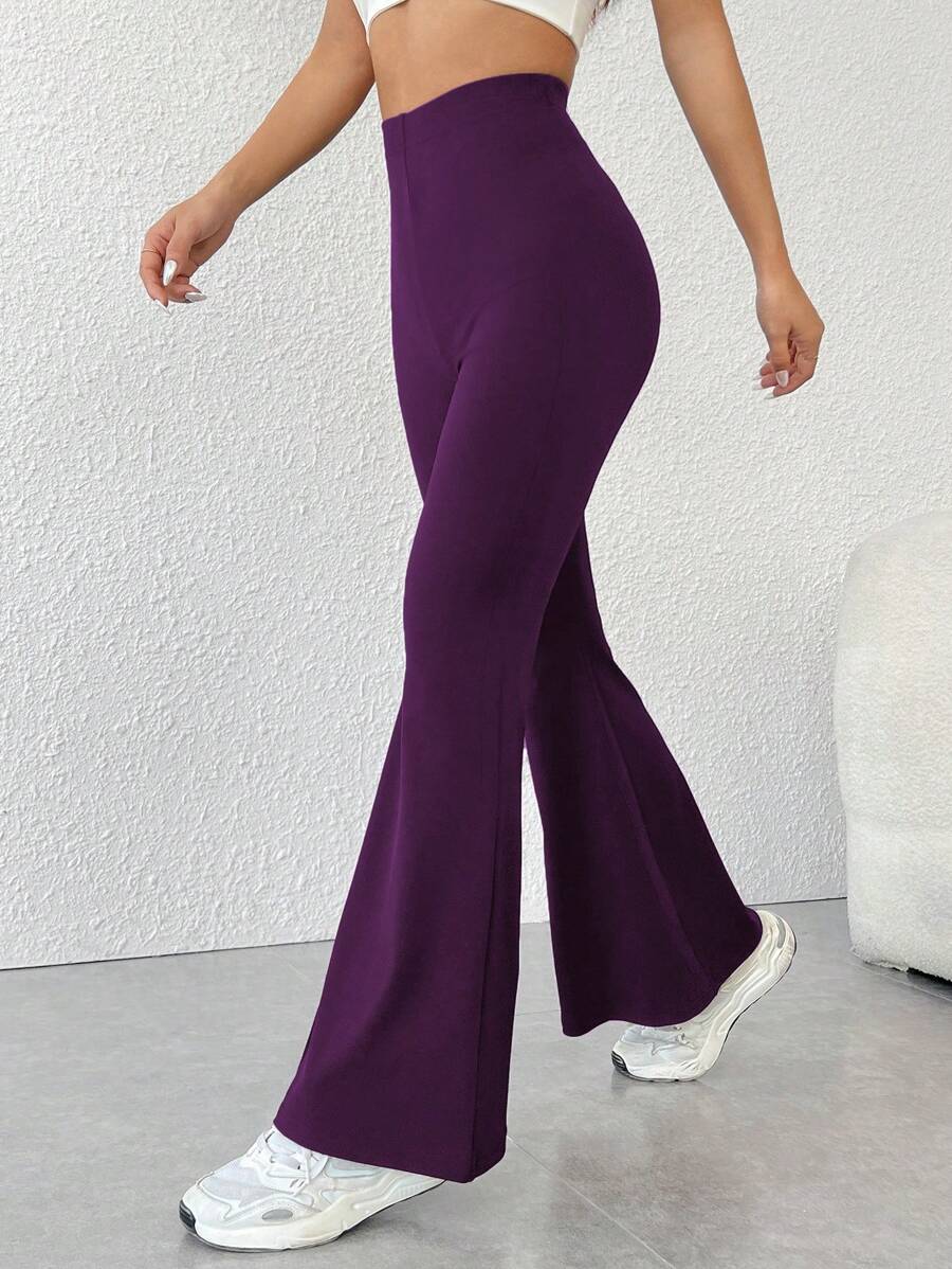SHEIN PETITE Women Plain Minimalist Flare Pants