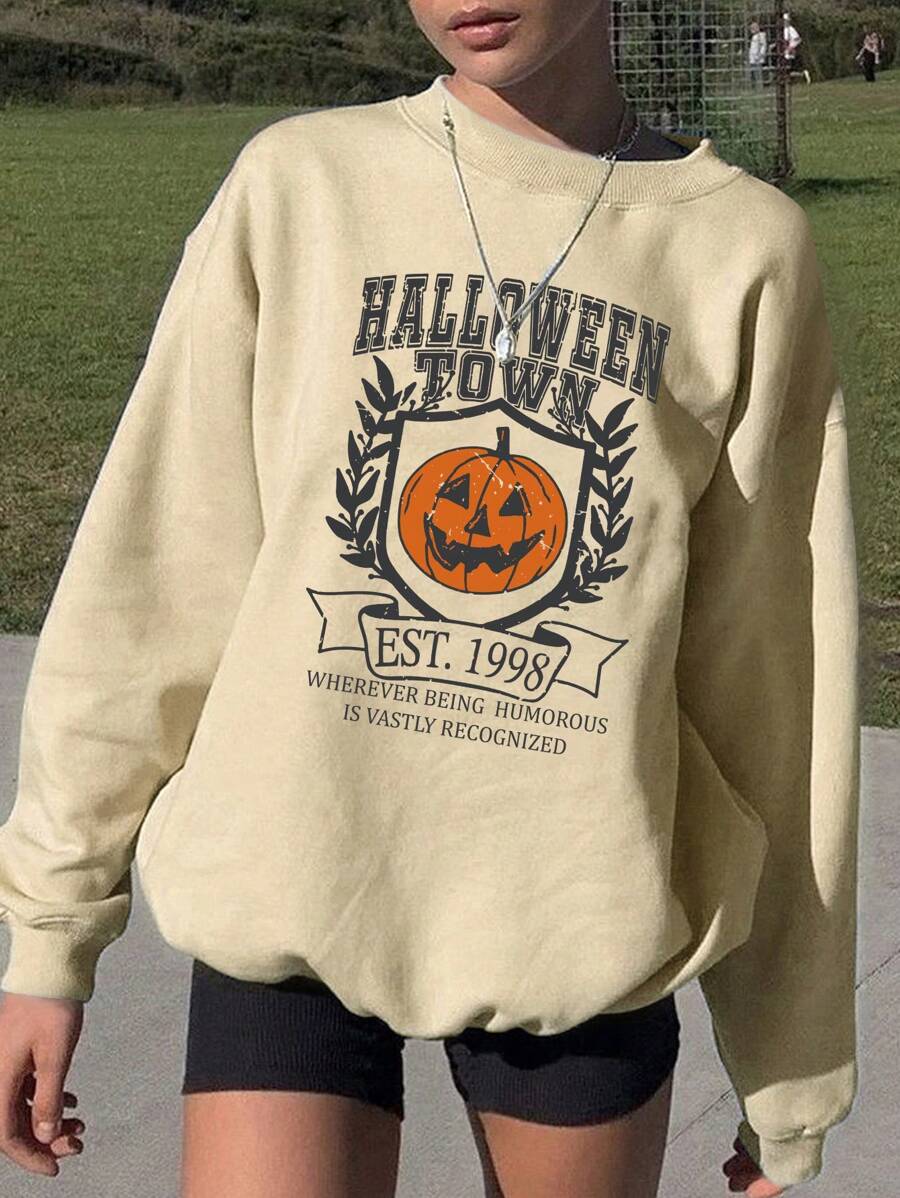 INAWLY Women's Halloween Print Crew Neck Long Sleeve Long Sweatshirt