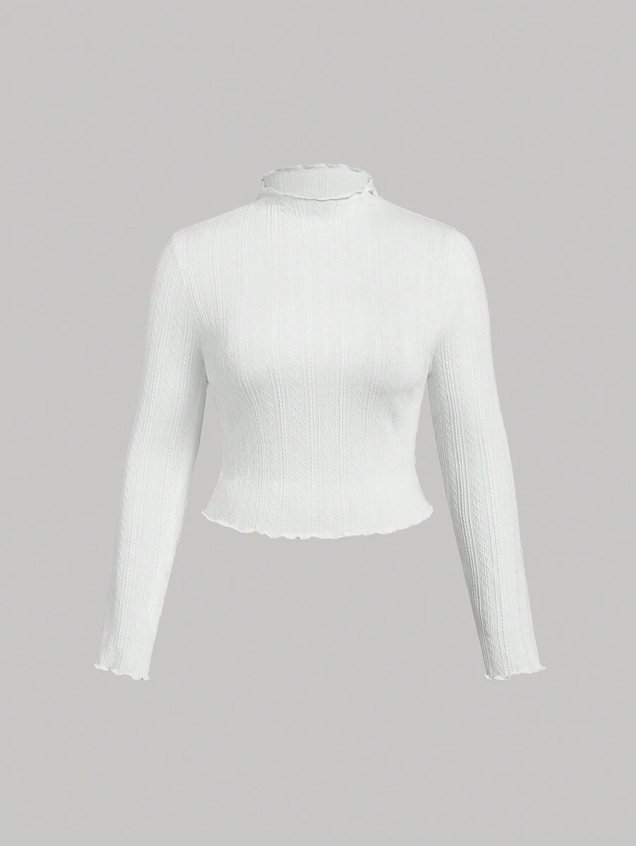 SHEIN MOD Plus Size Apricot Textured Turtleneck Sweater, Autumn/Winter Top