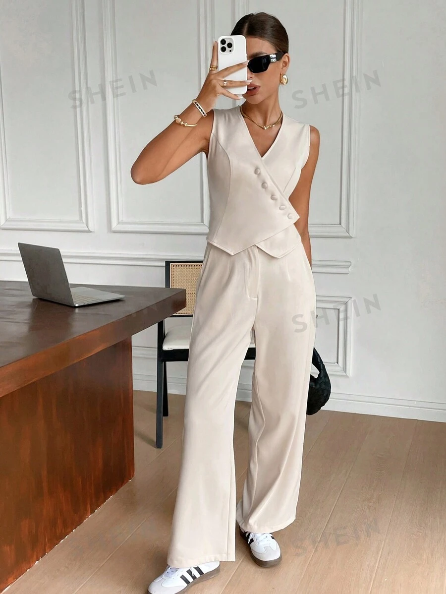 SHEIN Frenchy Blazer sin mangas de unicolor y simple para uso diario para mujeres