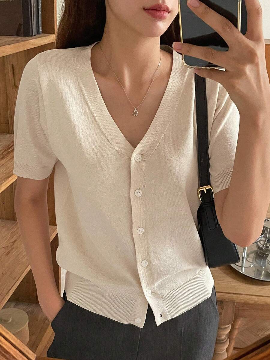 DAZY Loose Casual Solid Color Cardigan Sweater For Women Summer
