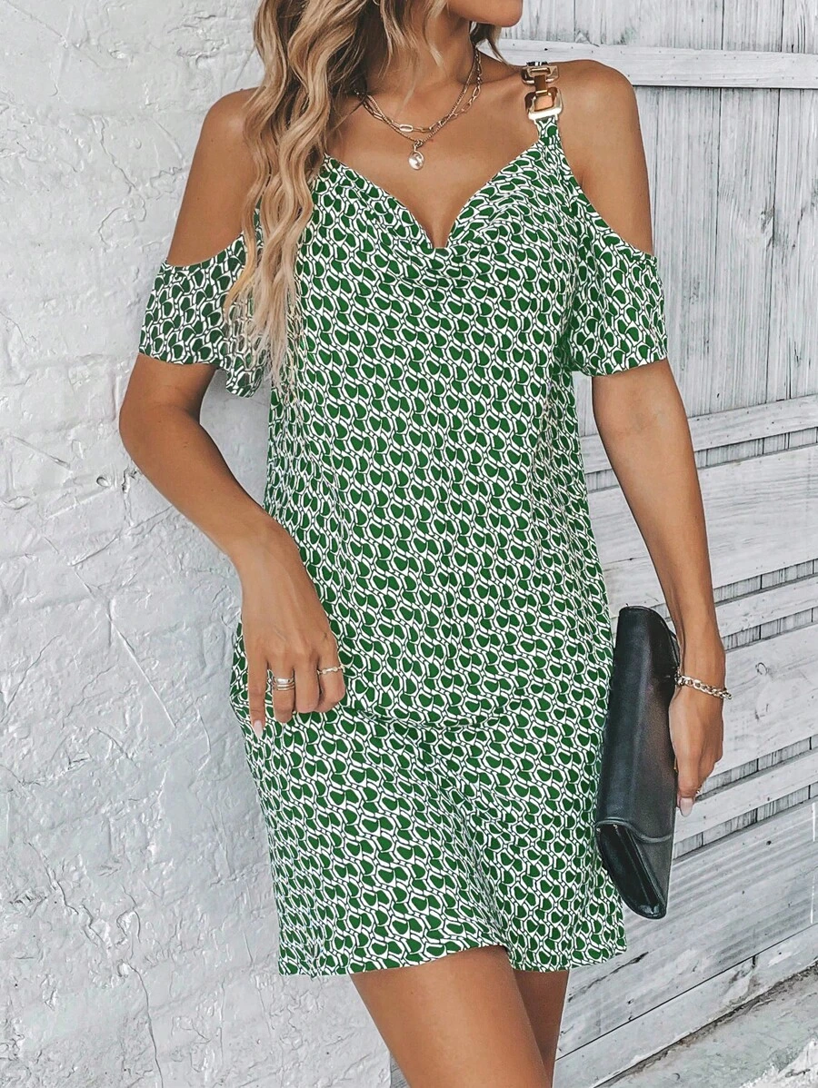 SHEIN Clasi Women's Simple Print Off Shoulder Sleeve Dress