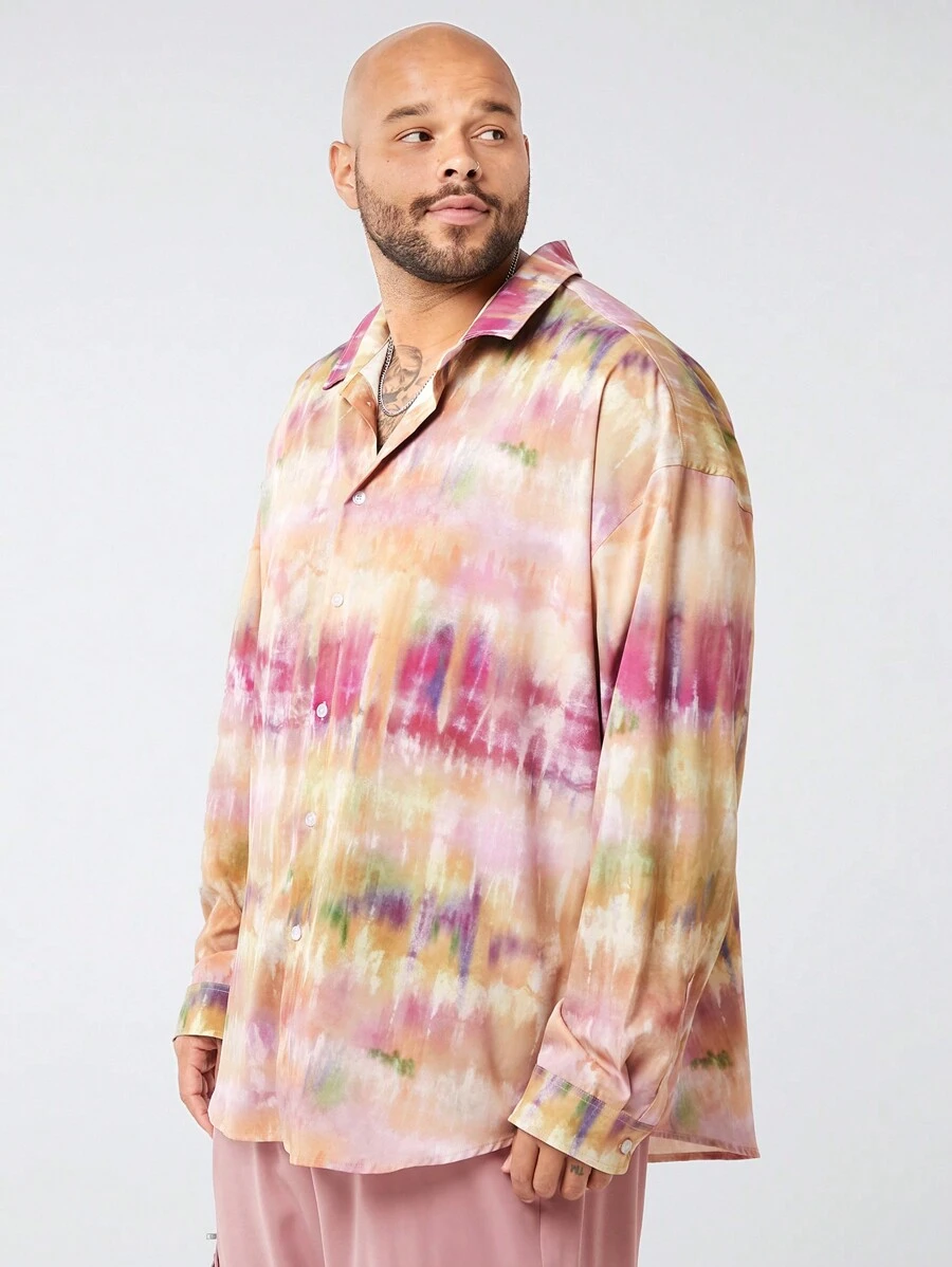 Manfinity NXTstreet Camisa de manga larga con estampado slub y hombro caído para hombres de talla grande