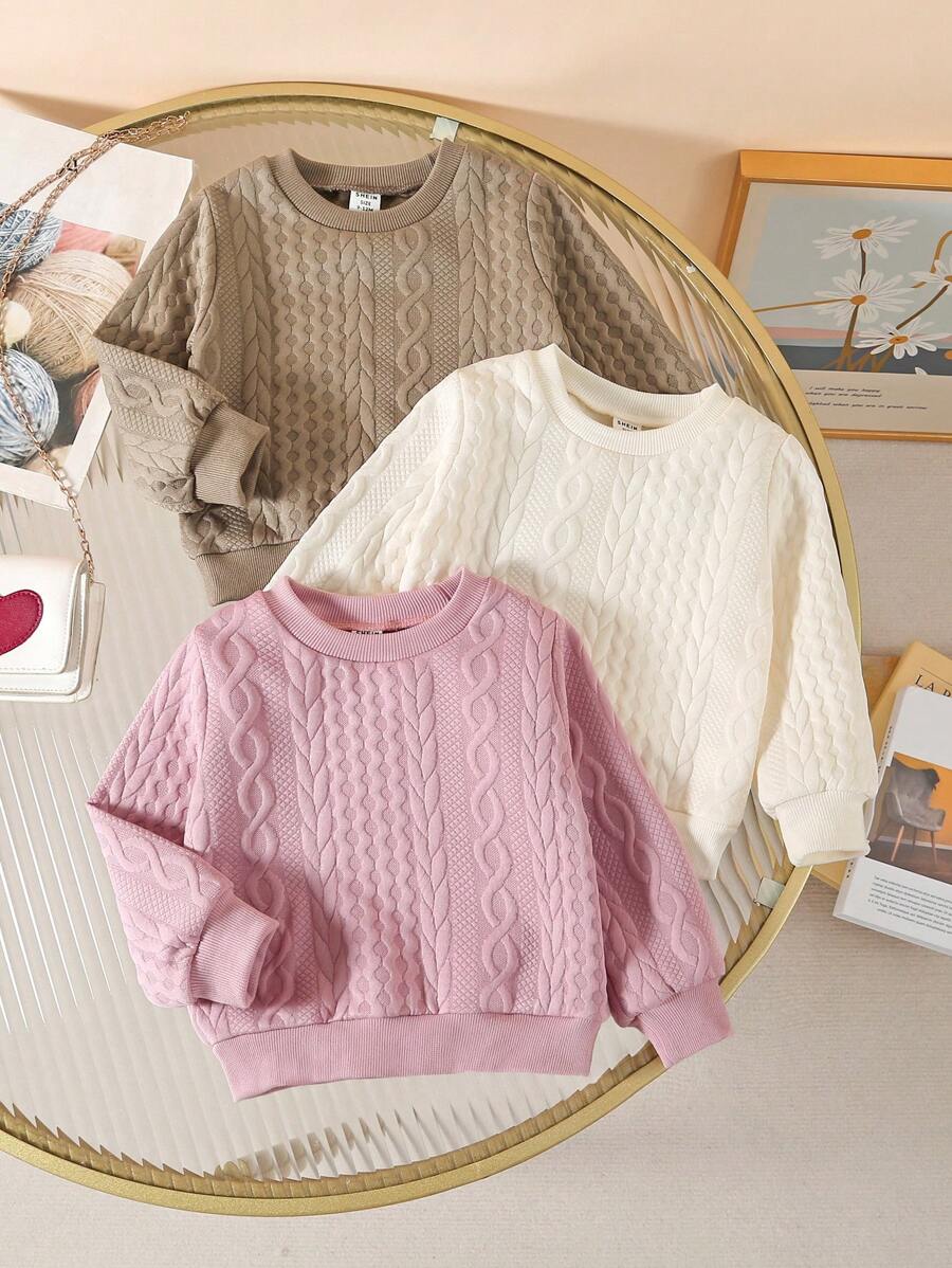 SHEIN 3 peças de Blusas de Moletom Entrançadas para Meninas Bebê, Adequadas para Uso Casual Interno e Externo, Outono/Inverno