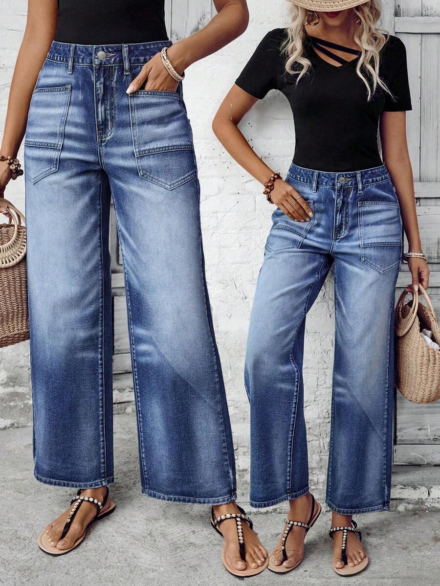 SHEIN PETITE Women's Casual Denim Jeans, Simple & Fashionable For Everyday Wear