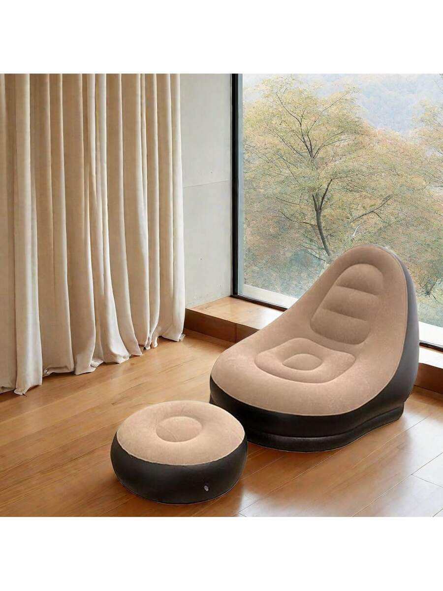 1 pieza Sofá inflable con reposapiés portátil de PVC para exteriores, taburete de viaje para campamento
