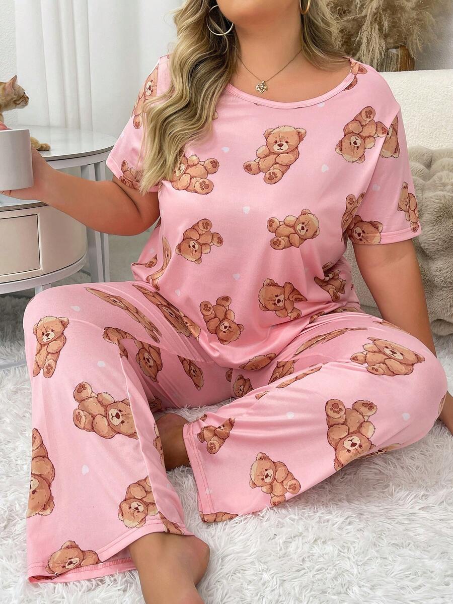 Ensemble de pyjama tricoté à manches courtes avec ours en peluche en forme de cœur