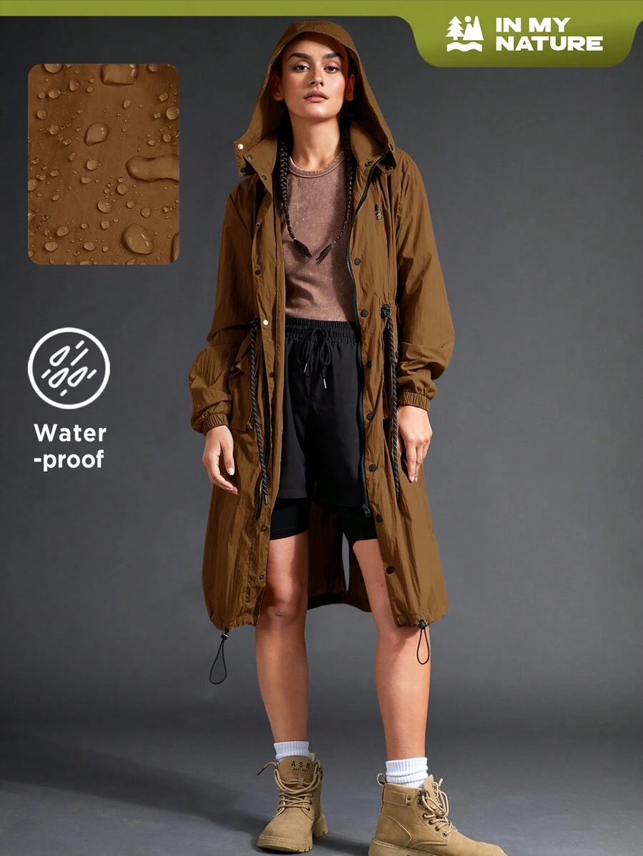 In My Nature In My Nature Impermeabile con cappuccio a cordino di colore unito, giacca da donna, cappotto marrone da donna