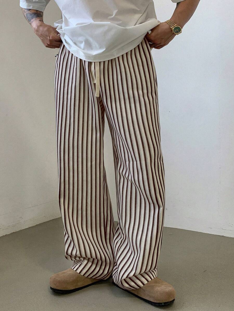 DAZY Pantalones a rayas con cordón casual para hombres, para todo el año