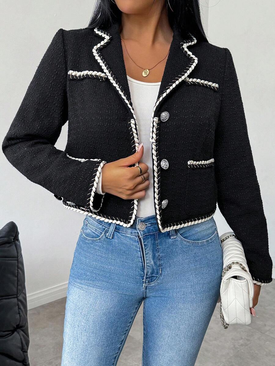 Calvaya Women's Contrast Color Tweed Jacket