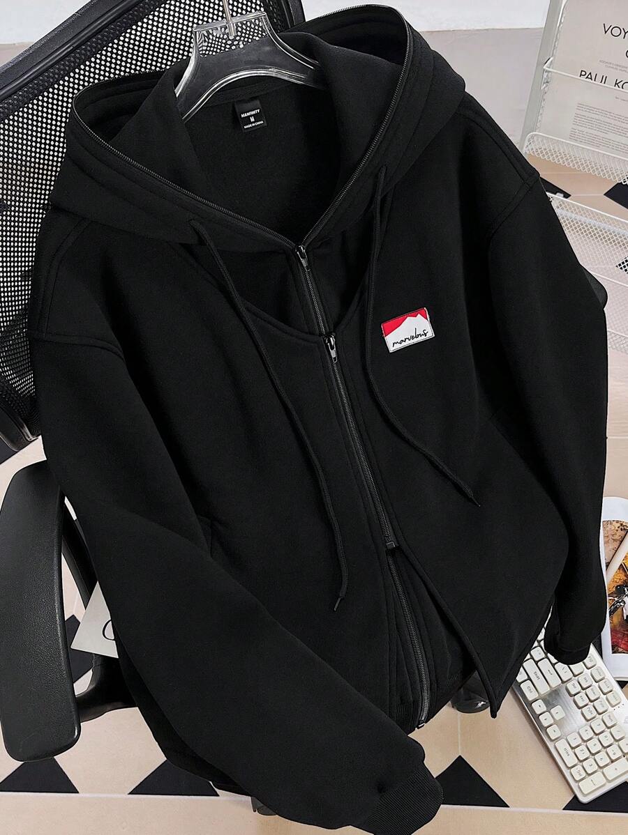 Manfinity Hypemode Sudadera con capucha de manga larga con estampado sencillo para hombres