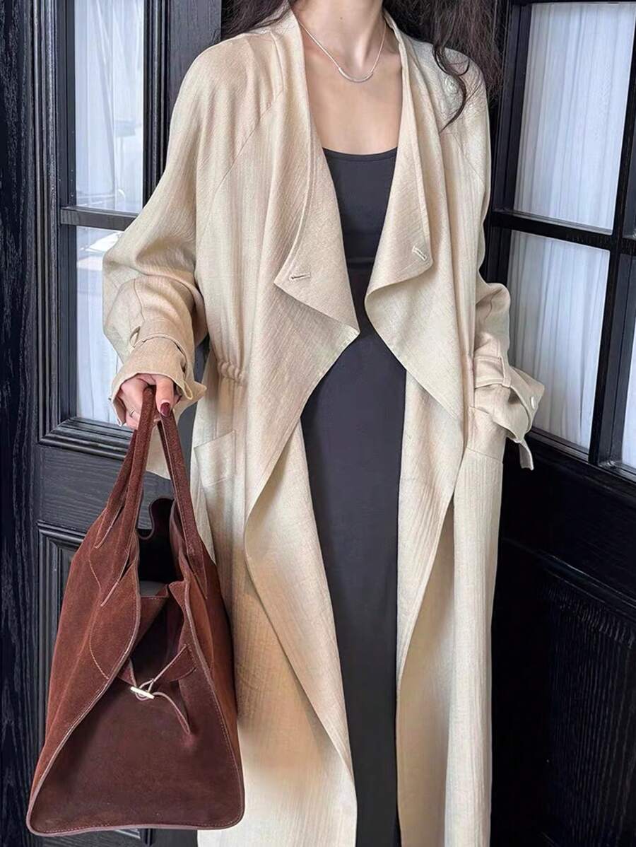 SHEIN Essnce 2024 Spring & Autumn New Cozy Chinese Style Midi Length Coat For Women