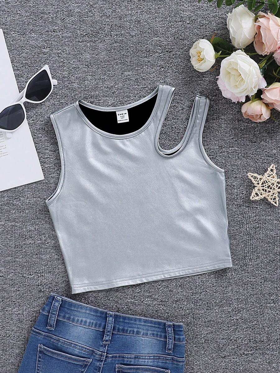SHEIN Top De Tanque Sin Mangas Falso Elástico De Moda Deportiva Callejera Para Chicas Adolescentes
