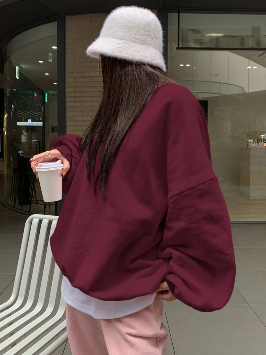 DAZY Dames Casual Effen Kleur Oversized Dropped Shoulder Sweatshirt, Herfst & Winter, Lange Mouw Tops