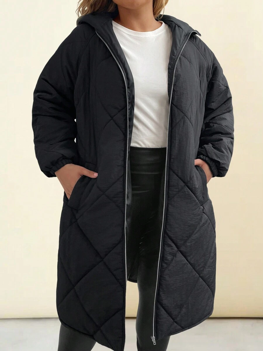 SHEIN LUNE Quilted Hooded Mid-Length Padded Coat Winter Clothes