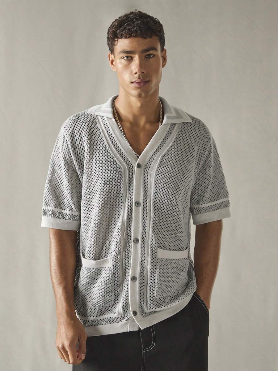 Manfinity VCAY Gilet décontracté et ample à manches courtes en tricot à col ouvert pour hommes