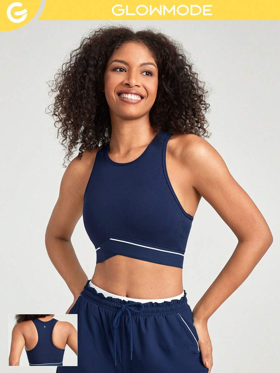 GLOWMODE Sleeveless Contrast Striped Racerback Cropped Sports Tank Low Impact Yoga Studio Gym Daily Summer