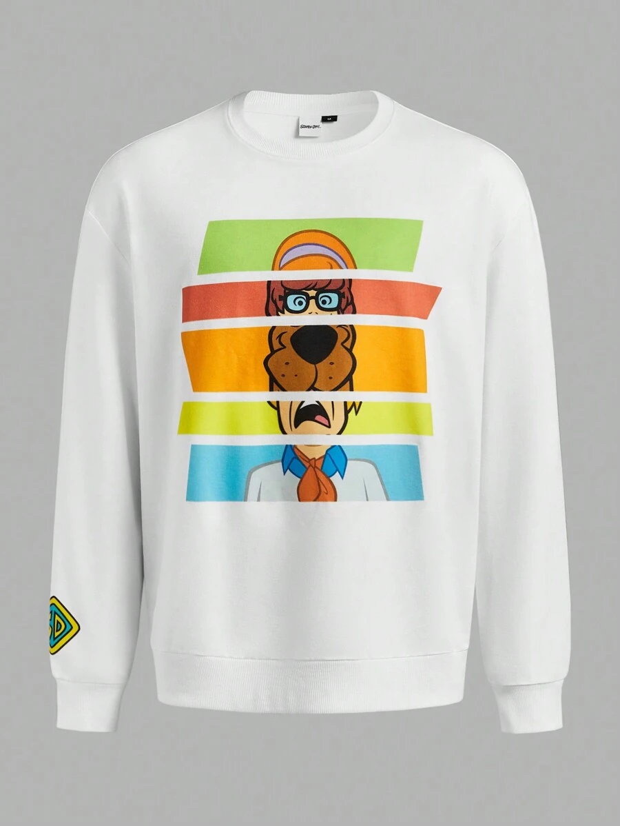 SCOOBY-DOO X SHEIN Unisex Casual Contrast Color Block Cartoon Print Pullover Sweatshirt