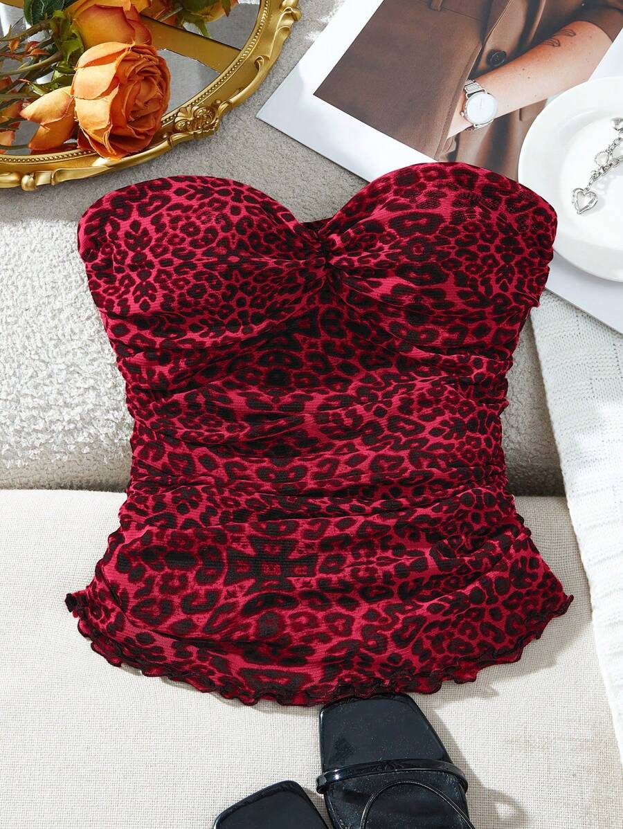 SHEIN VCAY Dames Casual Gebreide Mesh Luipaard Print Getailleerd Camisole Top