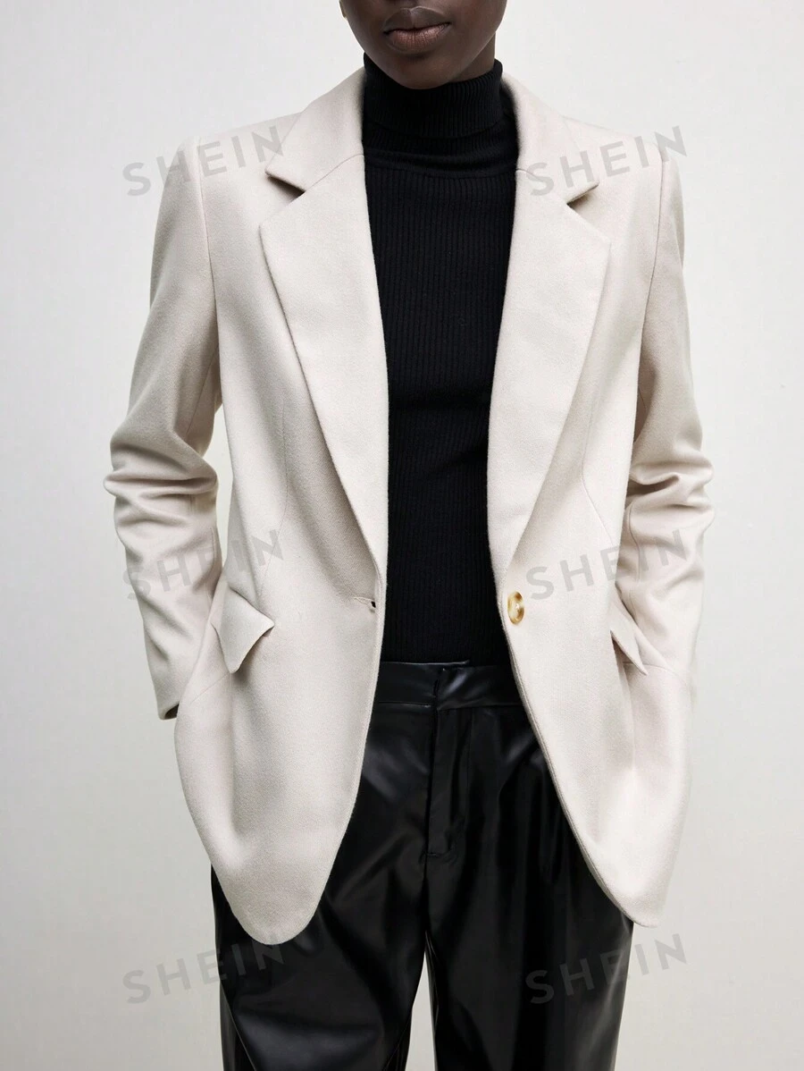 BizChic Blazer casual para oficina de mujer con solapa entallada, manga larga, botones delanteros y bolsillo