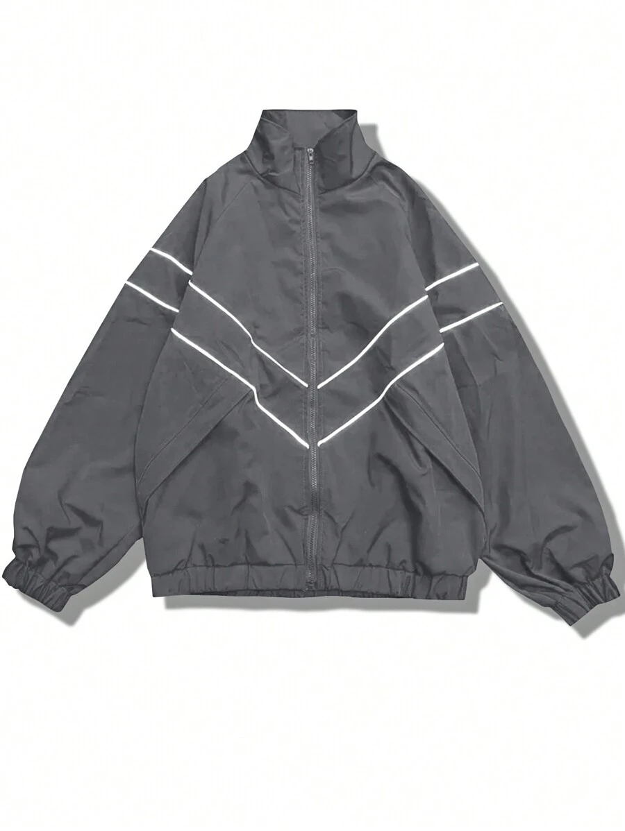 Manfinity Men's Front Zipper Long Sleeve Casual Jacket, For Tennis