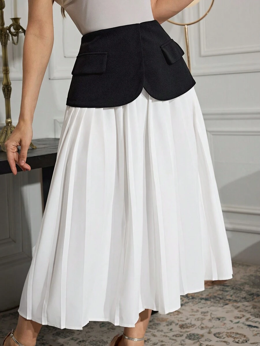 Modelyn Women's Pleated Patchwork Casual Skirt