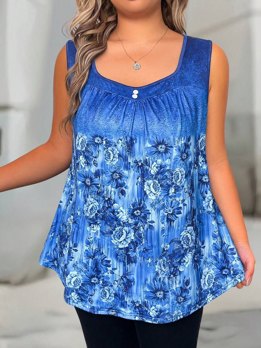 EMERY ROSE Blusa sin mangas holgada con estampado floral para mujer de talla grande